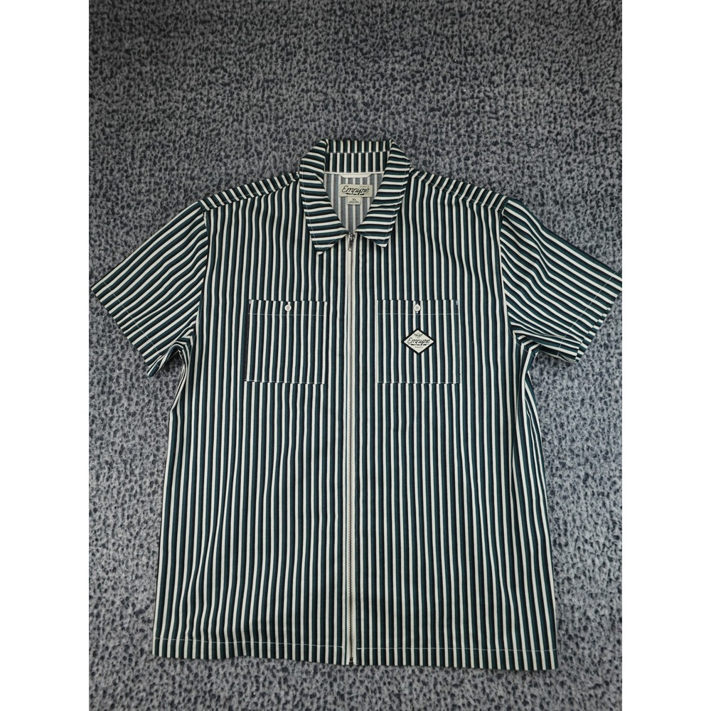 Empyre Zip Up Shirt Mens XL Teal Striped Keep On Rollin Graphic Short Sleeve